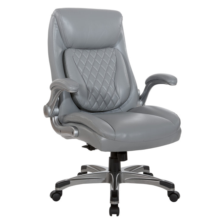 Gray Bonded Leather Executive Chair with Adjustable Arms