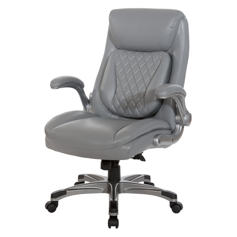 Gray Bonded Leather Executive Chair with Adjustable Arms