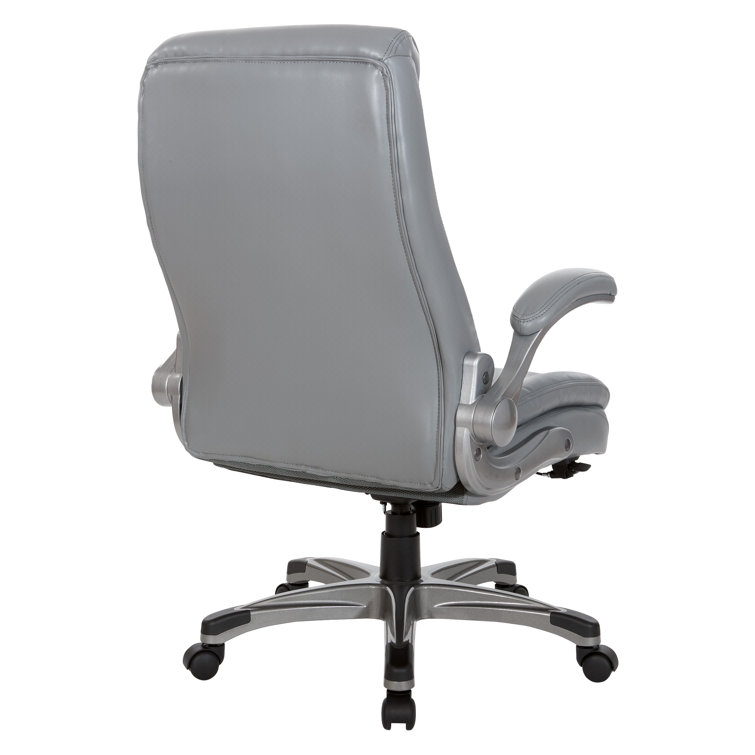 Gray Bonded Leather Executive Chair with Adjustable Arms