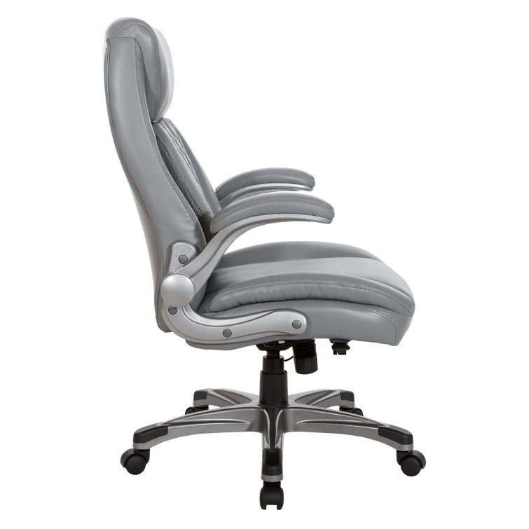 Gray Bonded Leather Executive Chair with Adjustable Arms
