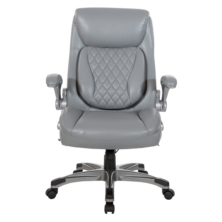 Gray Bonded Leather Executive Chair with Adjustable Arms