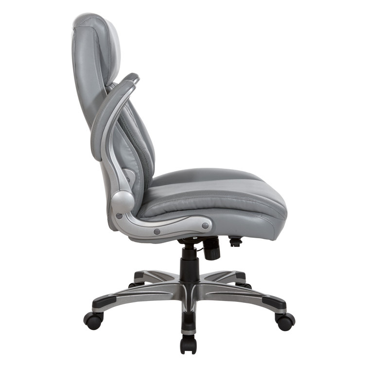 Gray Bonded Leather Executive Chair with Adjustable Arms