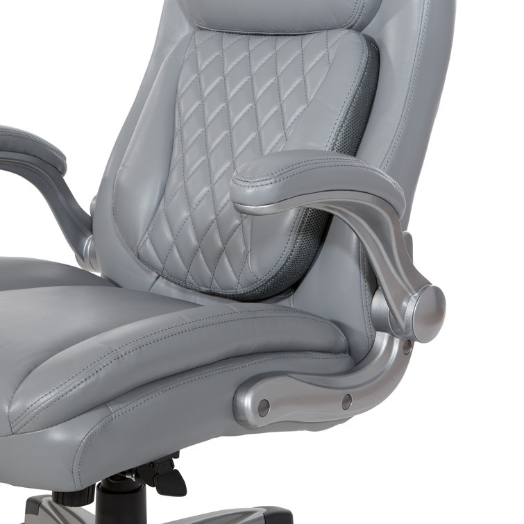 Gray Bonded Leather Executive Chair with Adjustable Arms