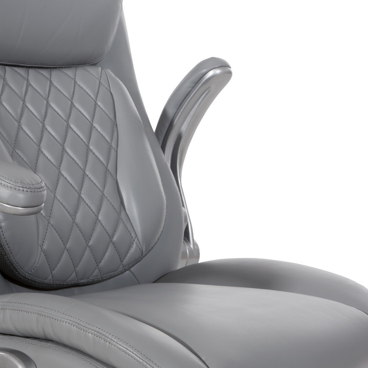 Gray Bonded Leather Executive Chair with Adjustable Arms