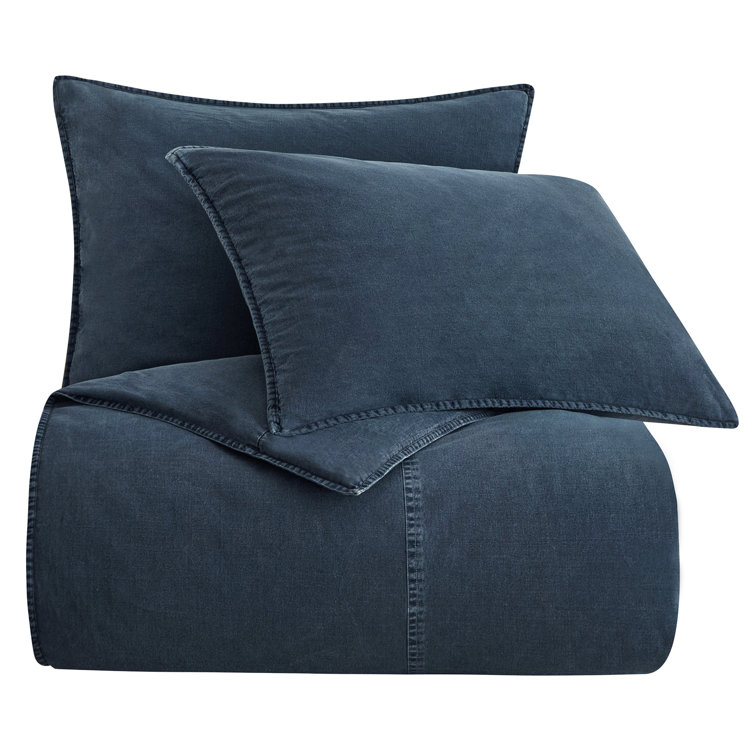 Denim Blue Stonewashed Cotton King Duvet Cover Set