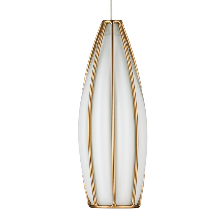 Antique Brass and White Glass 7-Light Island Pendant