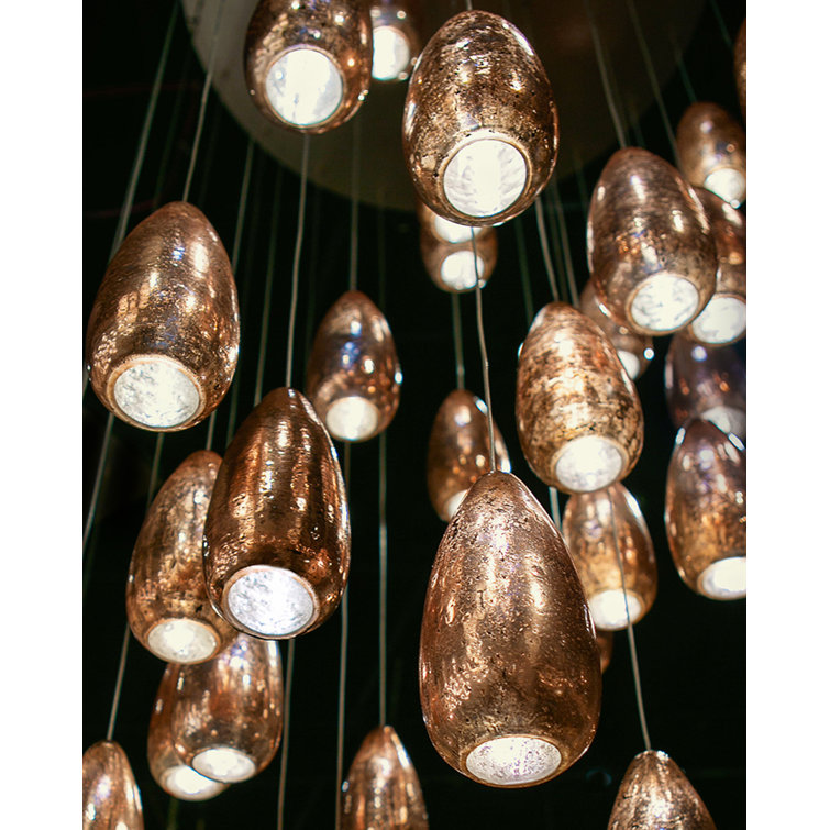 Rame 15-Light Adjustable Silver and Copper Glass Pendant