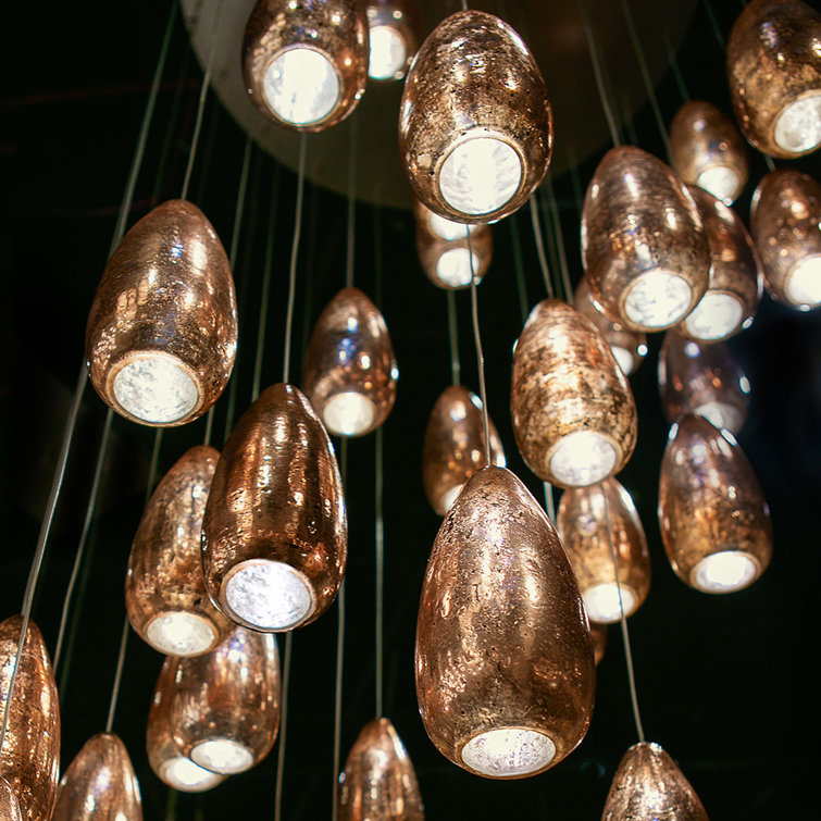 Rame 15-Light Adjustable Silver and Copper Glass Pendant