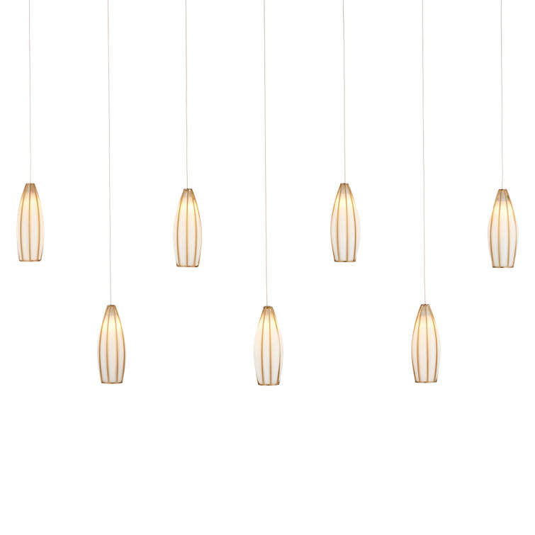 Antique Brass and White Glass 7-Light Island Pendant