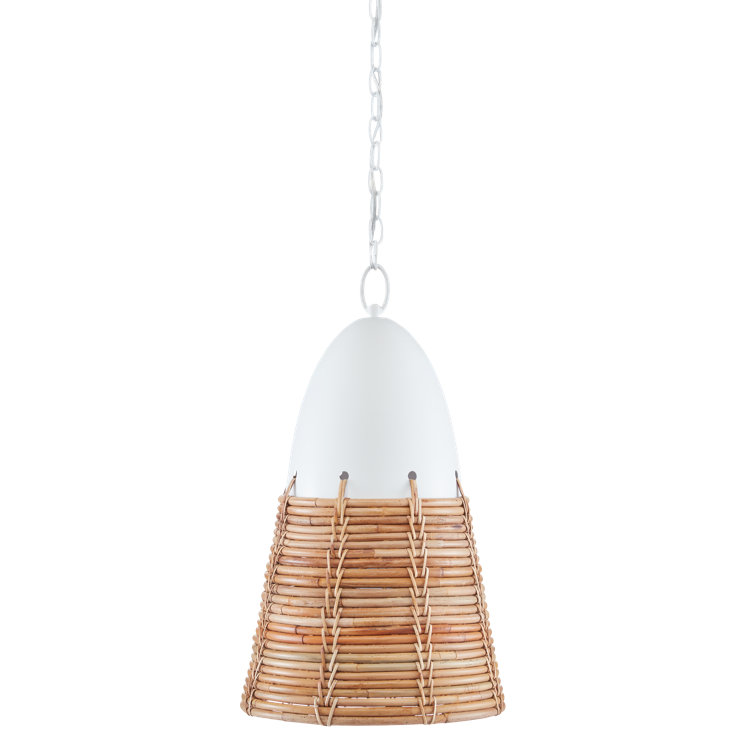 Gesso White and Natural Rattan Adjustable Pendant Light