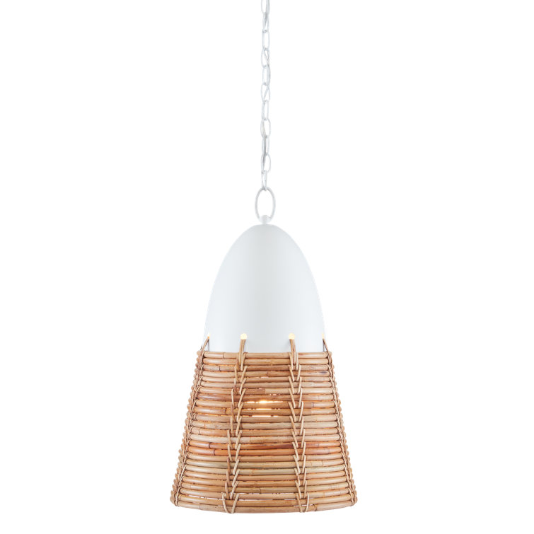 Gesso White and Natural Rattan Adjustable Pendant Light