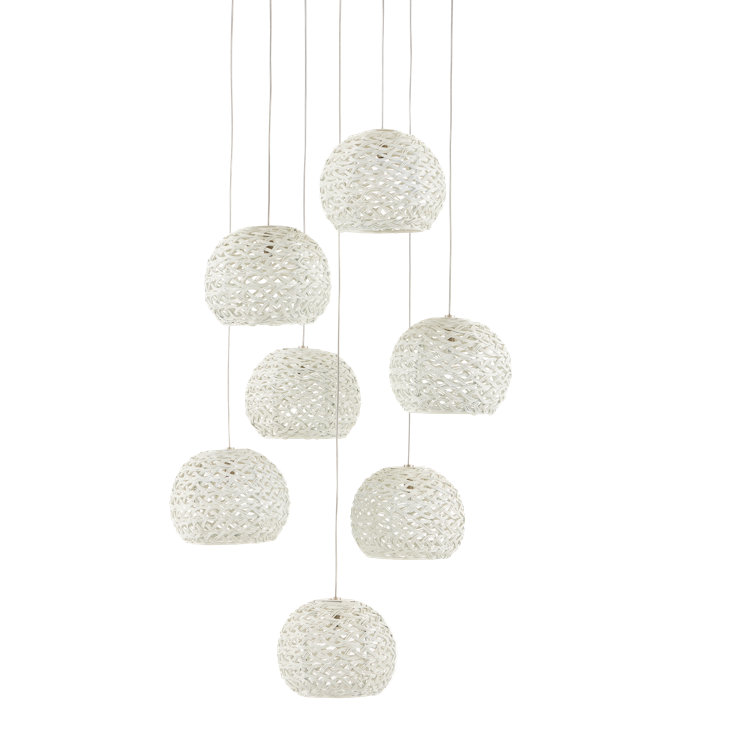 Sugar White Iron 7-Light Multi-Drop Pendant with Contemporary Silver Accents