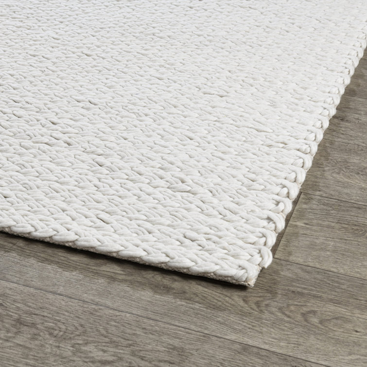 Ivory Braided Wool and Cotton Rectangular Area Rug 9' x 12'