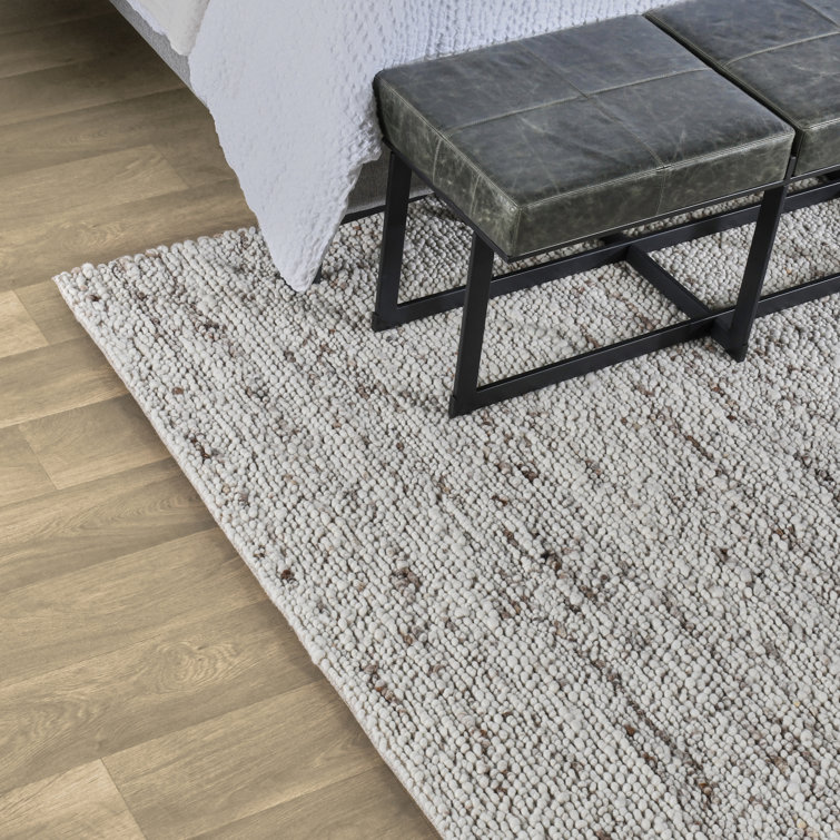 Handmade Natural Wool and Cotton Rectangular Stripe Rug