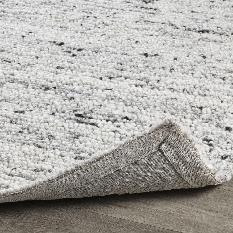 Ivory and Gray Handwoven Wool Cotton 8' x 10' Rug