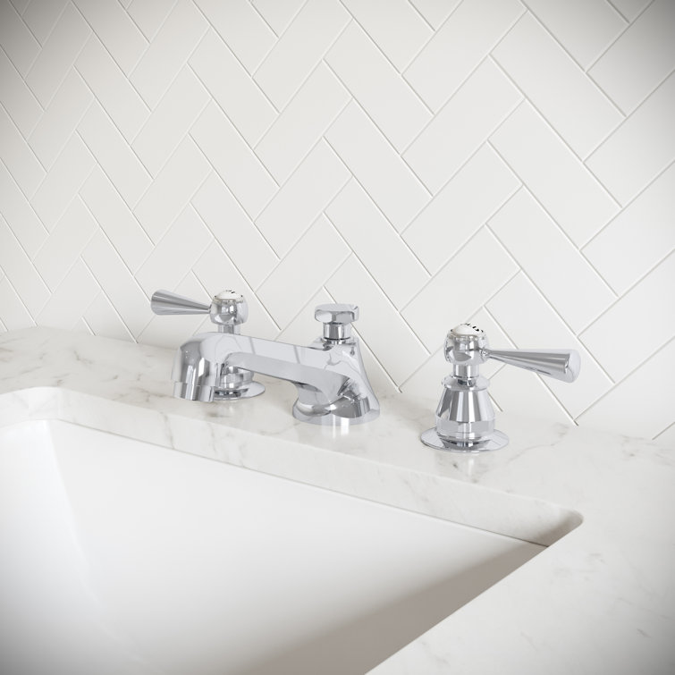 Classic Widespread Chrome Lavatory Faucet with Porcelain Labels