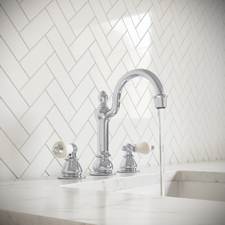 Victorian Chrome Widespread Bathroom Faucet with Cross Handles