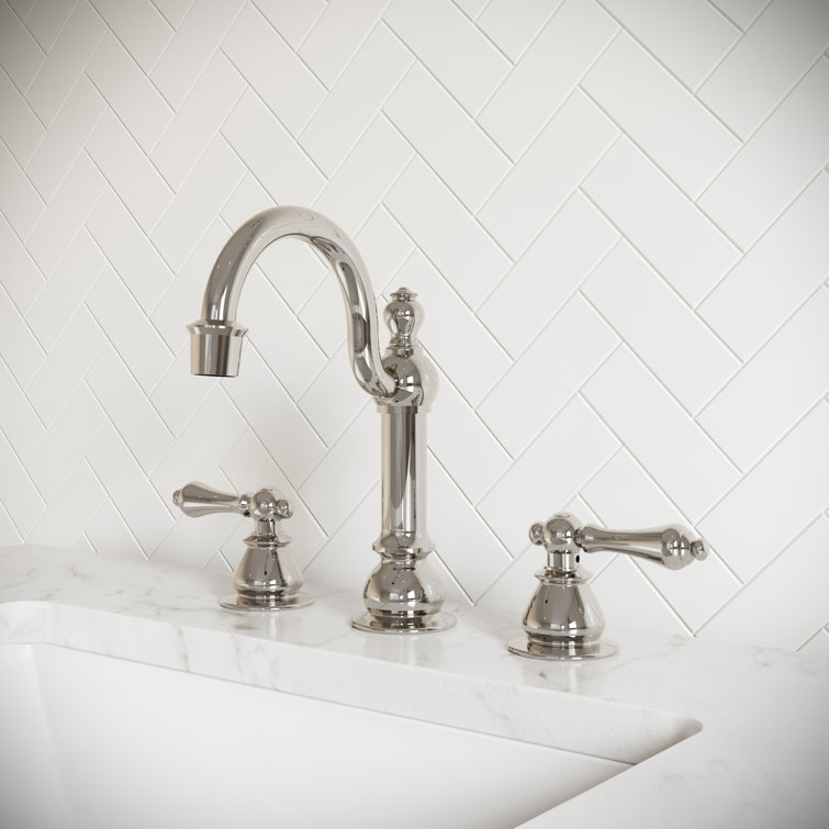 Polished Nickel Vintage Widespread Bathroom Faucet with Lever Handles