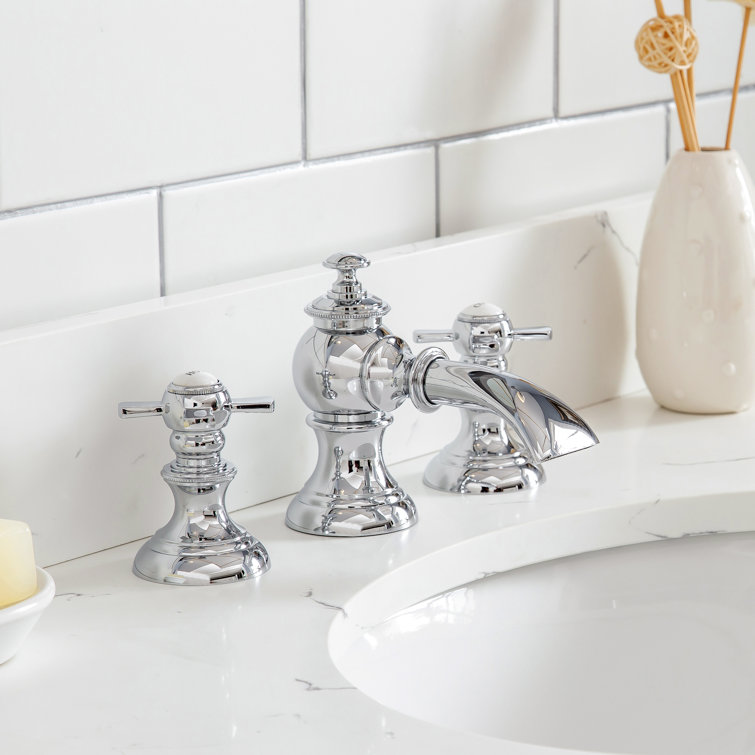 Chrome Cross Handle Widespread Bathroom Faucet with Drain Assembly