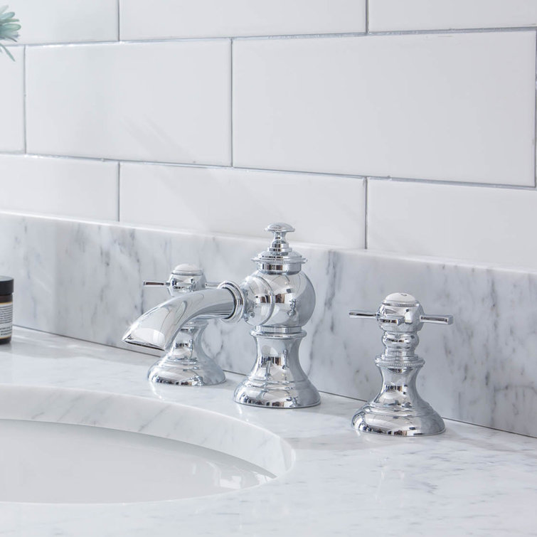 Chrome Cross Handle Widespread Bathroom Faucet with Drain Assembly