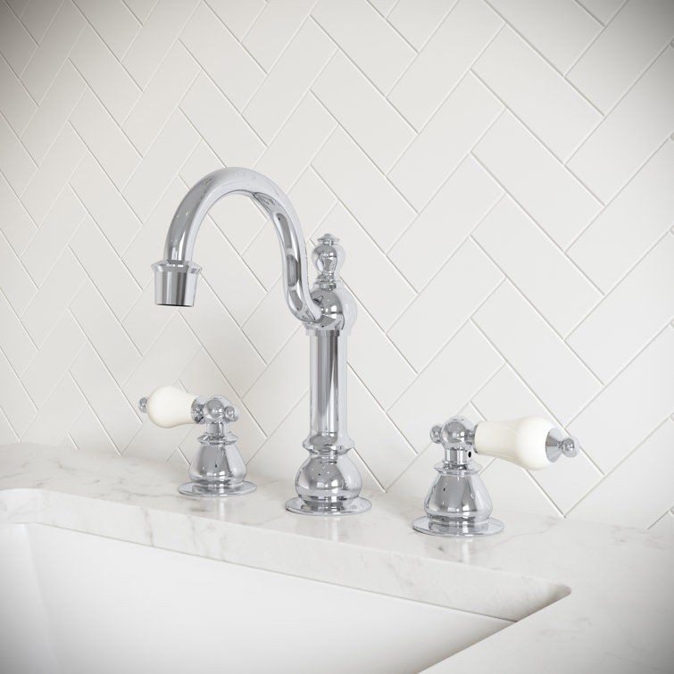 Victorian Chrome Widespread Bathroom Faucet with Cross Handles