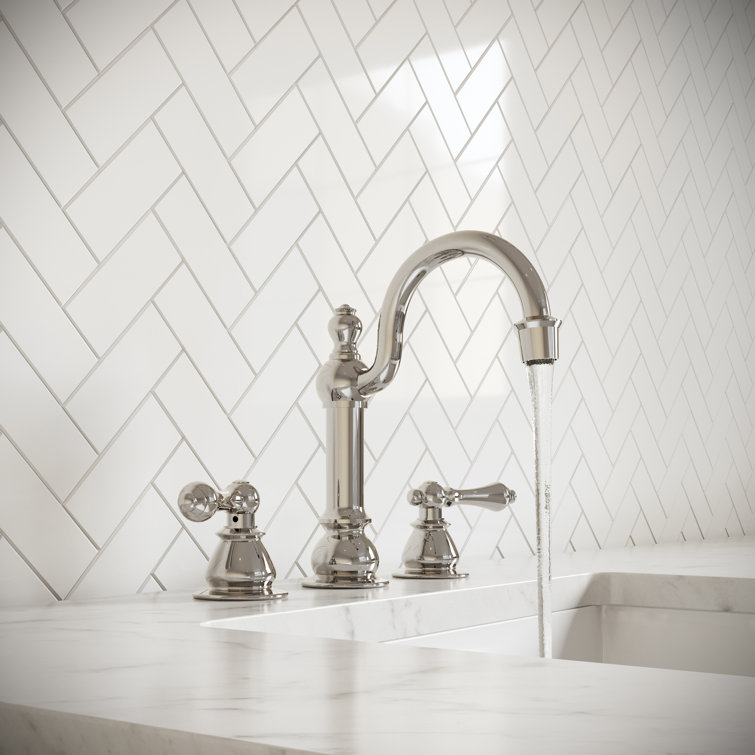 Polished Nickel Vintage Widespread Bathroom Faucet with Lever Handles