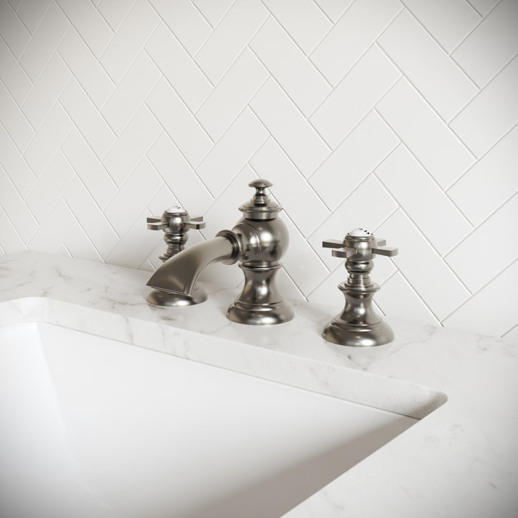 Brushed Nickel Widespread Bathroom Faucet with Cross Handles