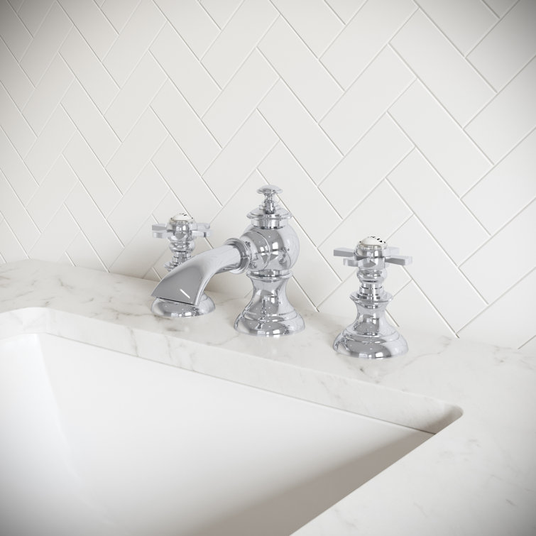 Chrome Cross Handle Widespread Bathroom Faucet with Drain Assembly