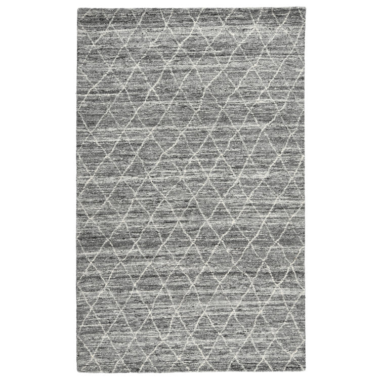 Gray Diamond Tufted Wool and Cotton Rectangular Rug