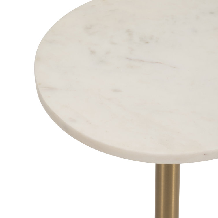 Gold and White Marble Round Side Table with Metal Base