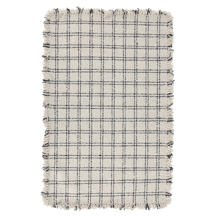 Ivory and Black Checkered Wool 5' x 8' Area Rug