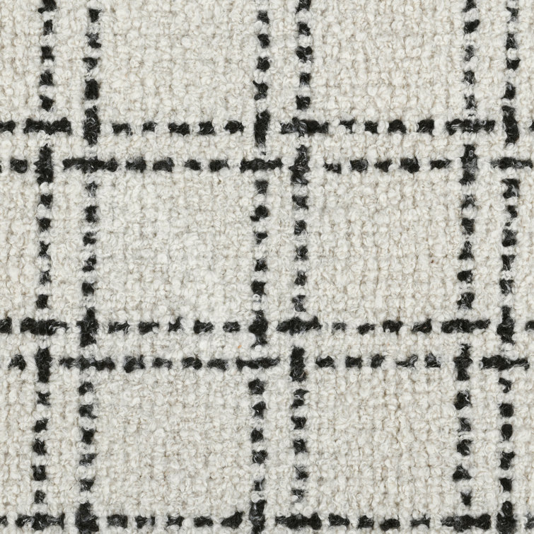 Ivory and Black Checkered Wool 5' x 8' Area Rug