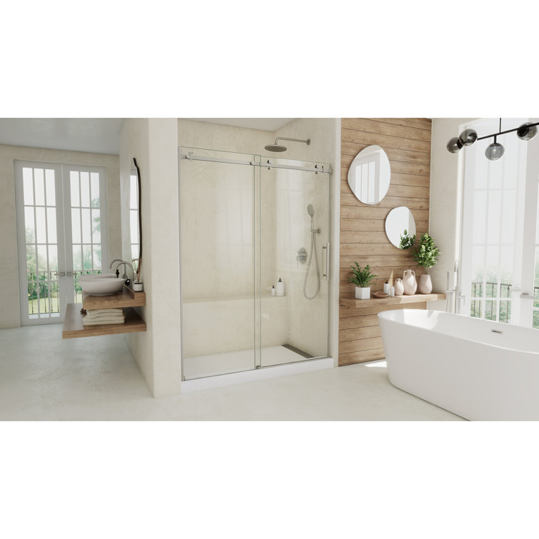 Seneca 60 in. Frameless Sliding Shower Door in Brushed Stainless Steel