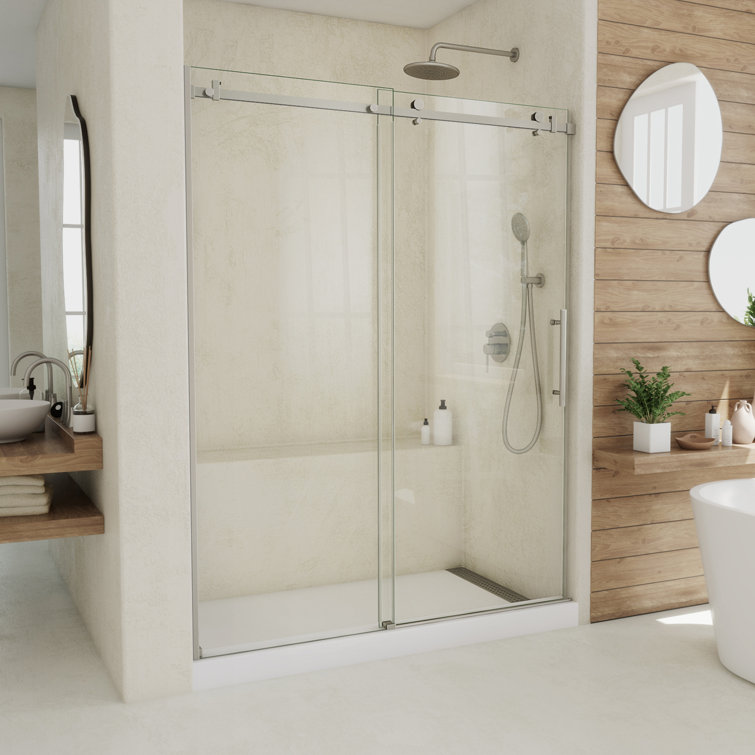 Seneca 60 in. Frameless Sliding Shower Door in Brushed Stainless Steel