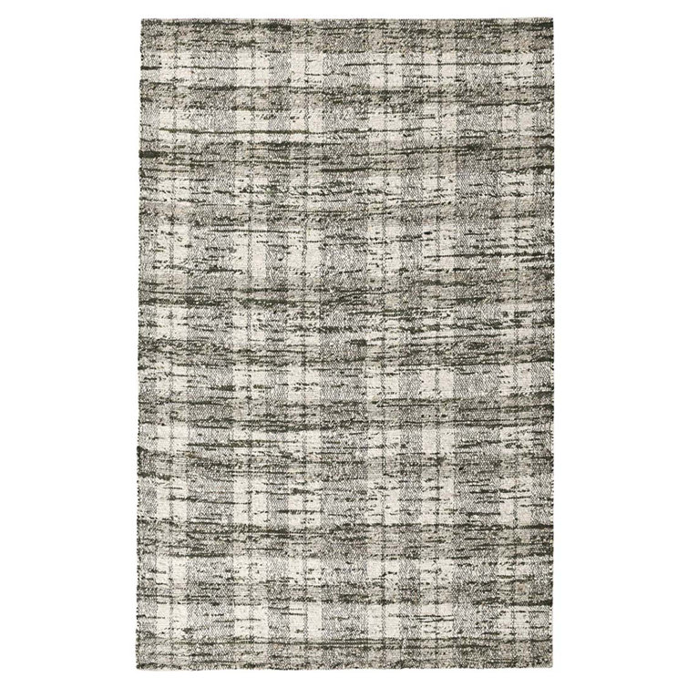 Green and White Wool Cotton 8' x 10' Striped Rug