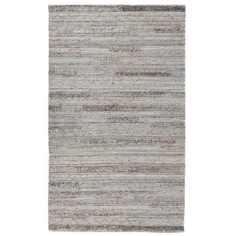 Gray Handwoven Rectangular Wool and Synthetic Stripe Rug