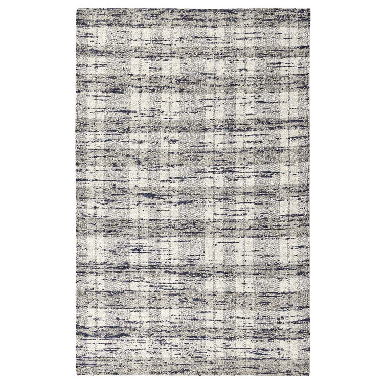 Ink Blue and Natural Wool Cotton Striped 9' x 12' Rug