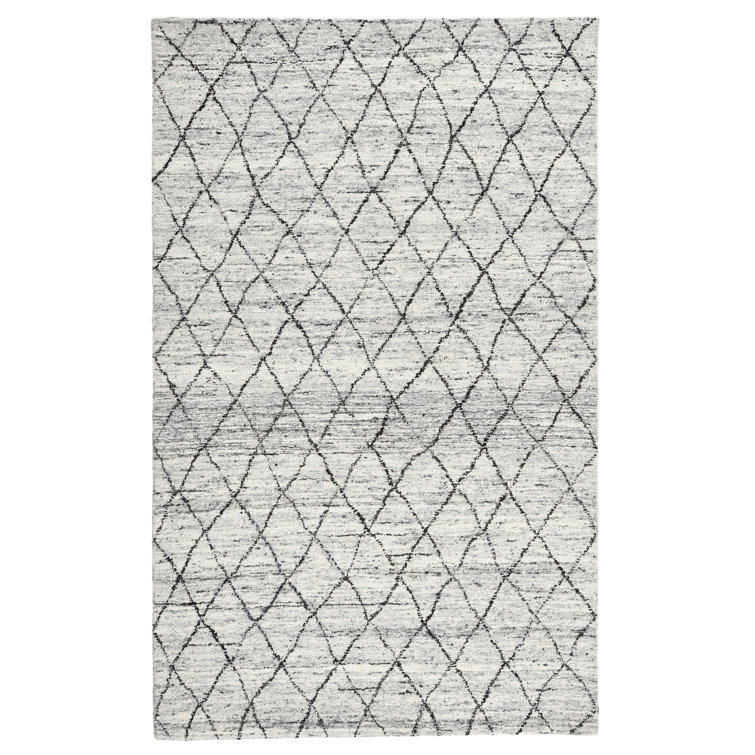 Ivory and Gray Diamond Tufted Wool Rectangular Rug 9' x 12'