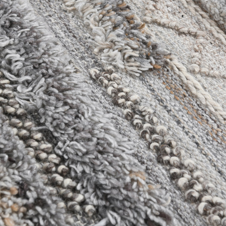 Gray Handwoven Rectangular Wool and Synthetic Stripe Rug