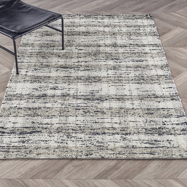 Ink Blue and Natural Wool Cotton Striped 9' x 12' Rug