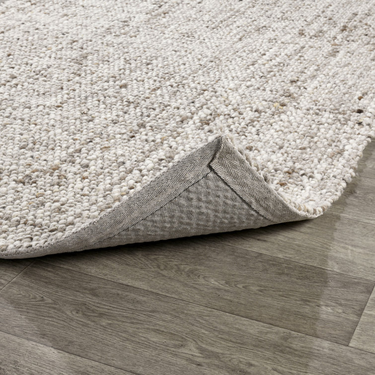 Handmade Natural Wool and Cotton Rectangular Stripe Rug