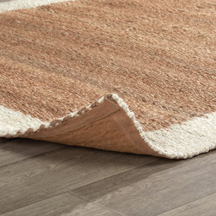 Handmade Rectangular Ivory and Natural Jute Wool Rug