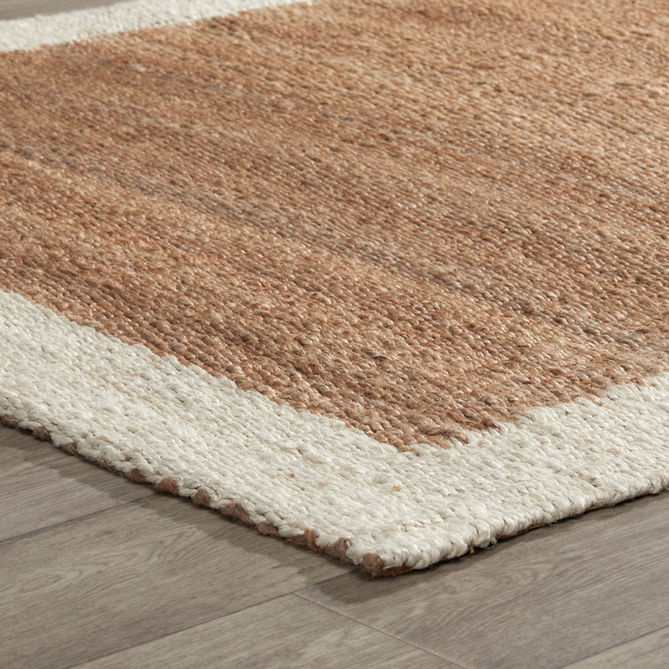 Handmade Rectangular Ivory and Natural Jute Wool Rug