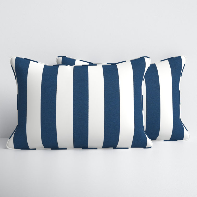 Striped Navy and White Outdoor Lumbar Pillows Set