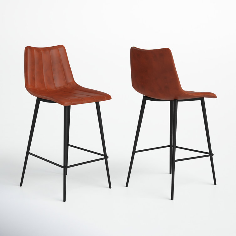 Brown Vegan Leather and Steel Counter Stools, Set of 2