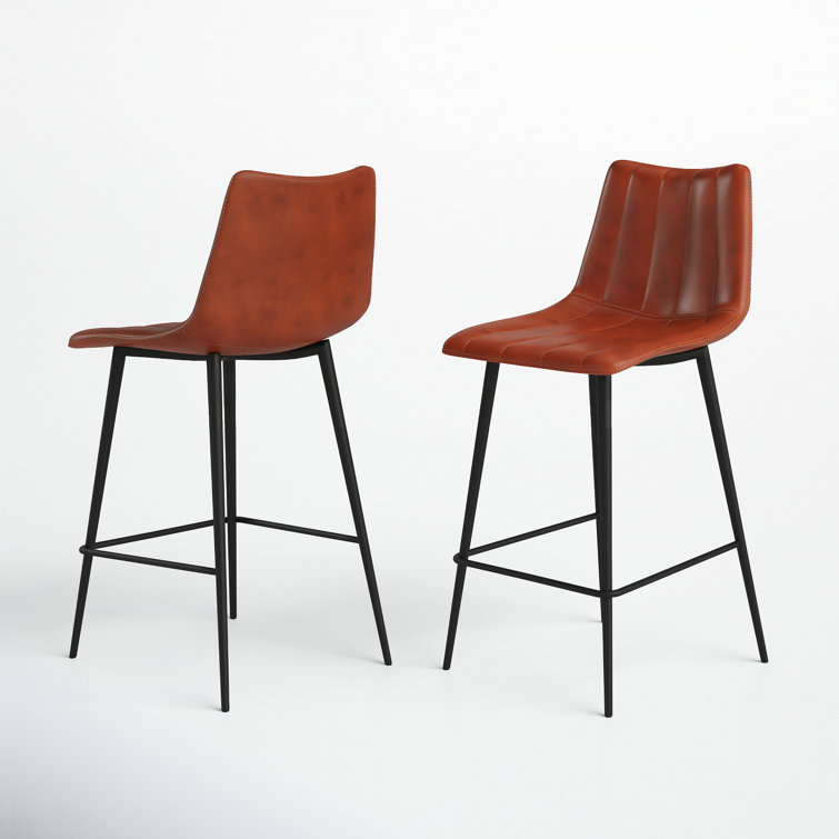 Brown Vegan Leather and Steel Counter Stools, Set of 2