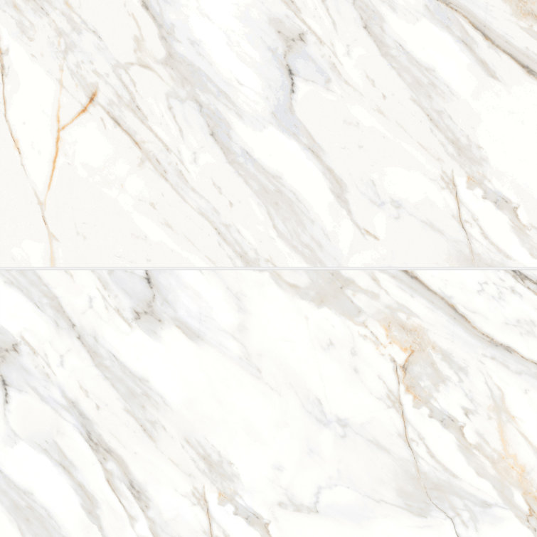 Large 24" x 48" White Polished Porcelain Marble Look Tile