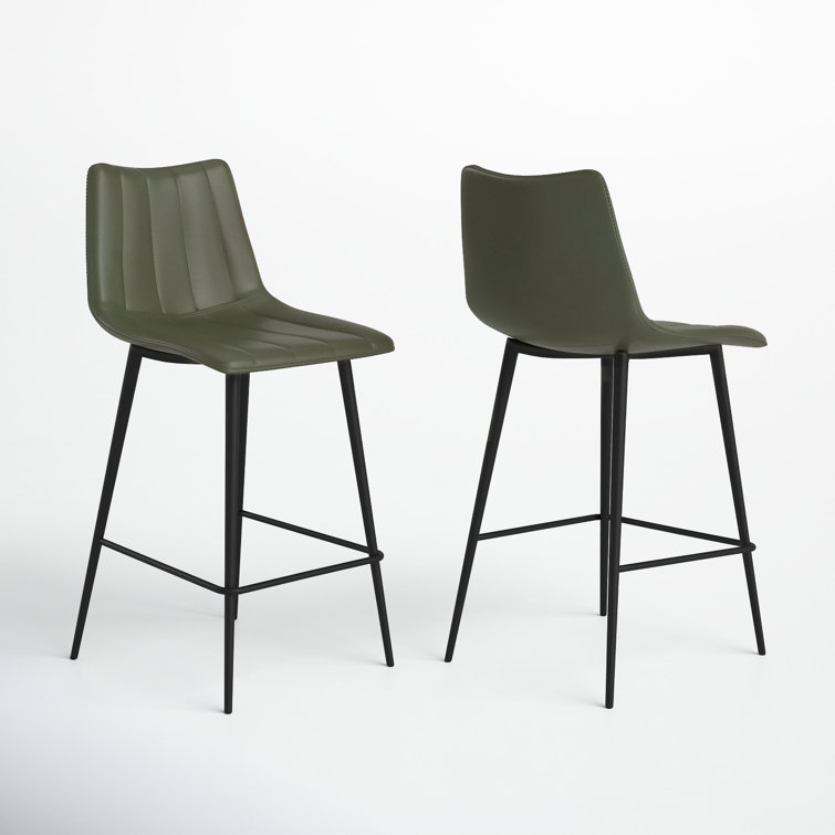 Finnigan Dark Green Vegan Leather Counter Stools with Steel Frame