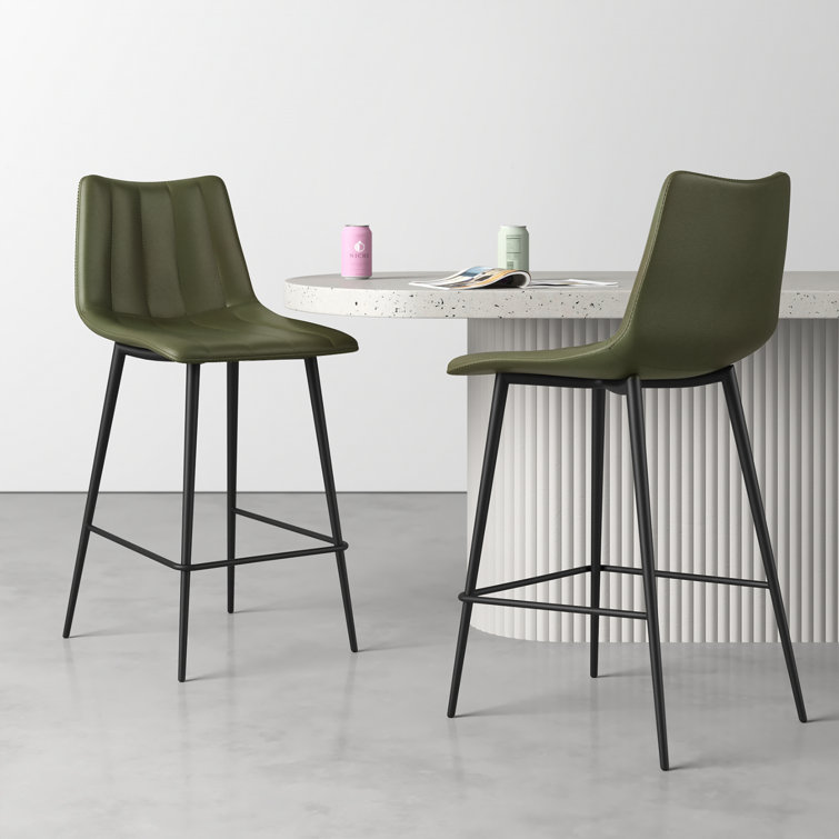 Finnigan Dark Green Vegan Leather Counter Stools with Steel Frame