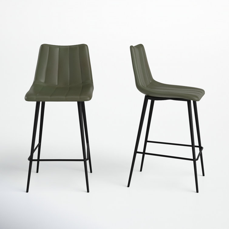 Finnigan Dark Green Vegan Leather Counter Stools with Steel Frame